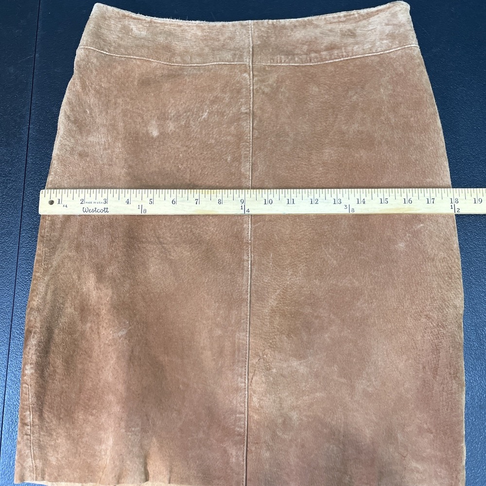 Express Skirt Womens 3/4 Tan Genuine Leather Suede A-Line Mini Vintage 90s Style - Picture 6 of 7
